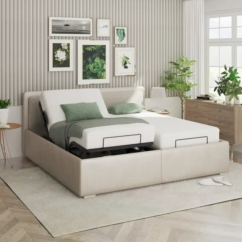 FunniHomi Twin XL/Queen/Split King Size Adjustable Bed Frame, Zero Clearance, Zero Gravity, Mattress Holder