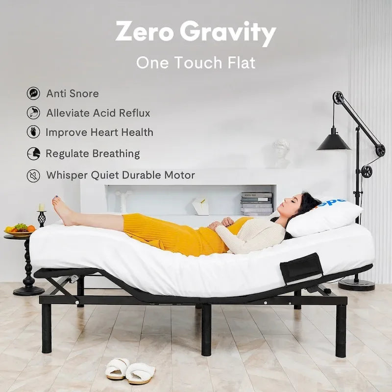 FunniHomi Twin XL/Queen/Split King Size Adjustable Bed Frame, Zero Clearance, Zero Gravity, Mattress Holder