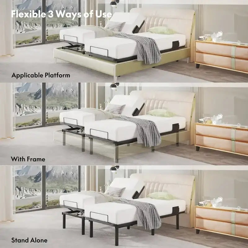 FunniHomi Twin XL/Queen/Split King Size Adjustable Bed Frame, Zero Clearance, Zero Gravity, Mattress Holder