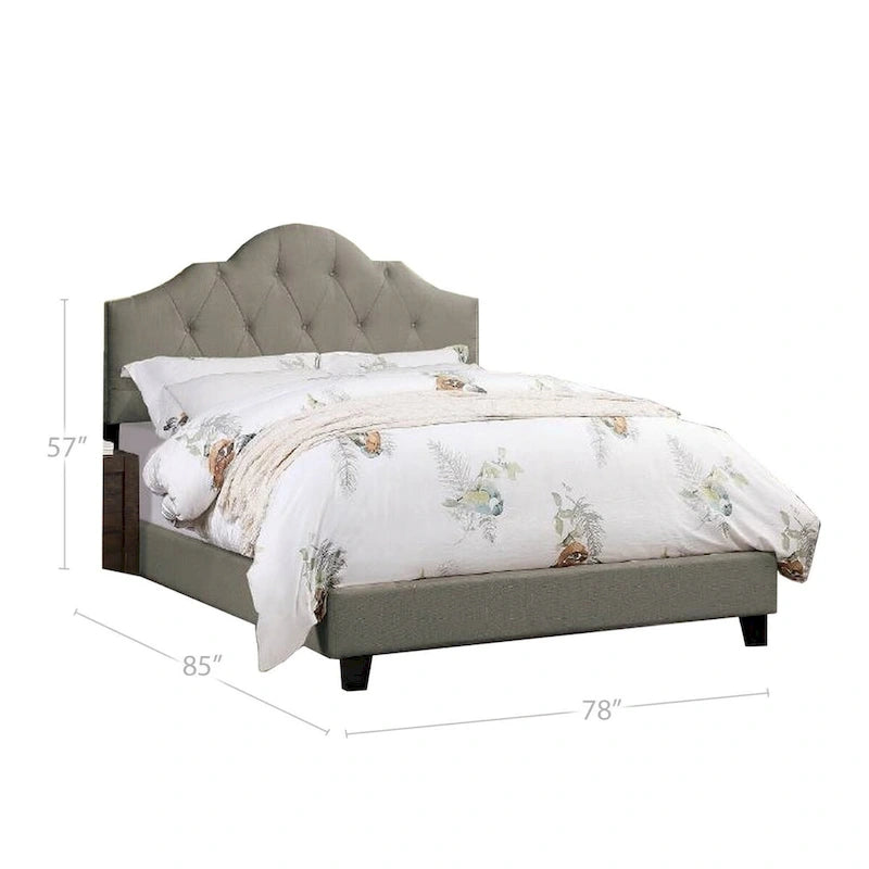 Eni Upholstered King Size Bed, Tufted Adjustable Headboard, Gray Fabric
