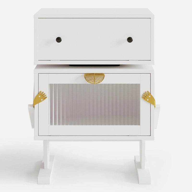 Nightstand with Rotating Drawer and LED Light Strip