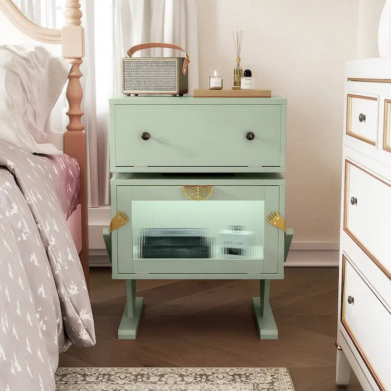 Nightstand with Rotating Drawer and LED Light Strip