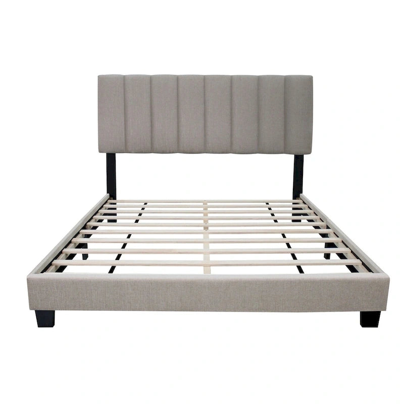 Stone Gray Queen Size Adjustable Upholstered Bed Frame, Vintage Style And Clean Line Design, Popular Style