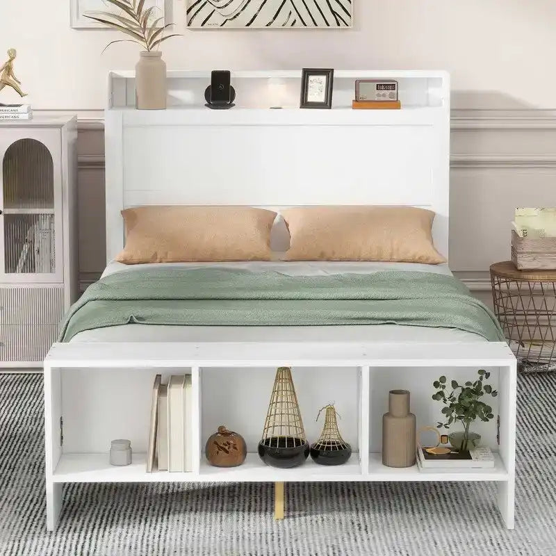Platform Bed with Built-in Shelves,LED Light and USB Ports,Full/Twin Size