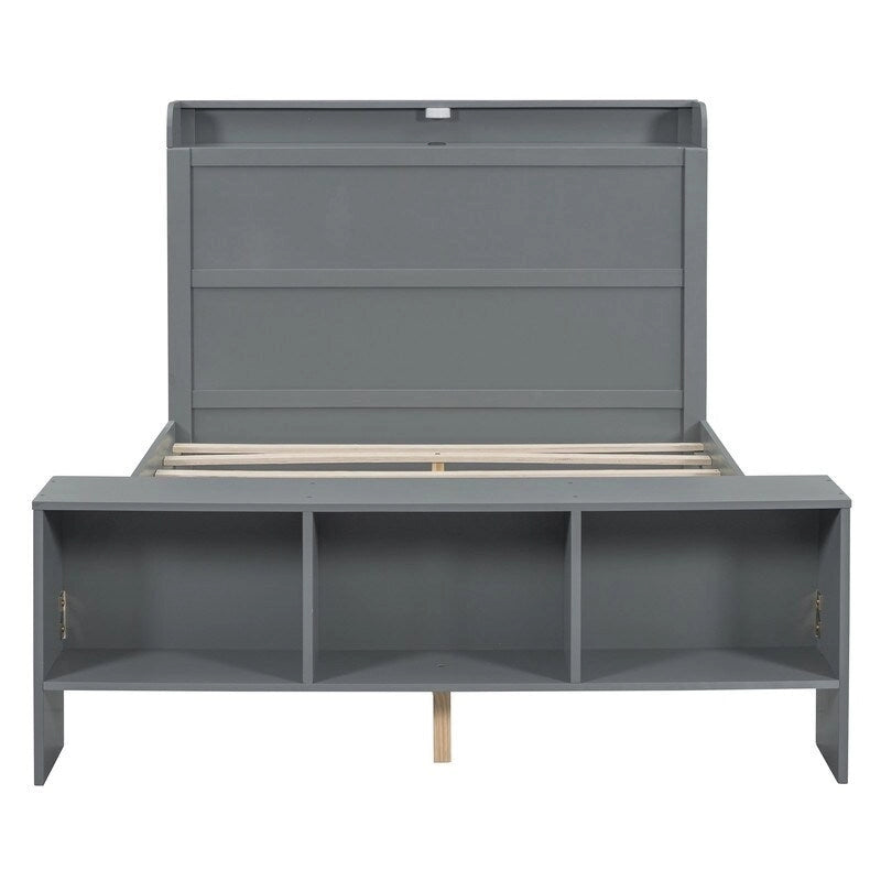 Platform Bed with Built-in Shelves,LED Light and USB Ports,Full/Twin Size