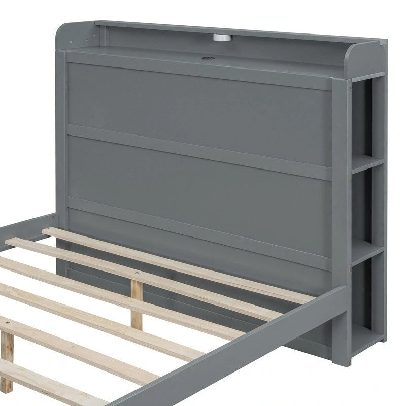 Platform Bed with Built-in Shelves,LED Light and USB Ports,Full/Twin Size