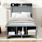 Platform Bed with Built-in Shelves,LED Light and USB Ports,Full/Twin Size