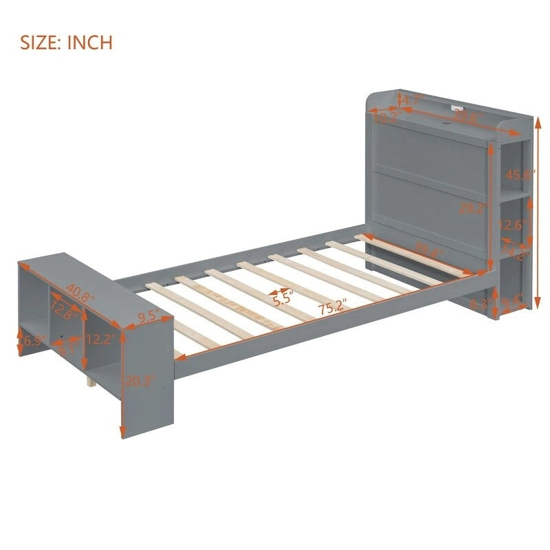 Platform Bed with Built-in Shelves,LED Light and USB Ports,Full/Twin Size