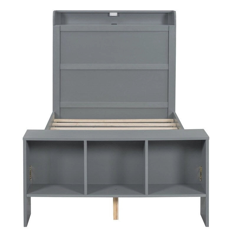 Platform Bed with Built-in Shelves,LED Light and USB Ports,Full/Twin Size