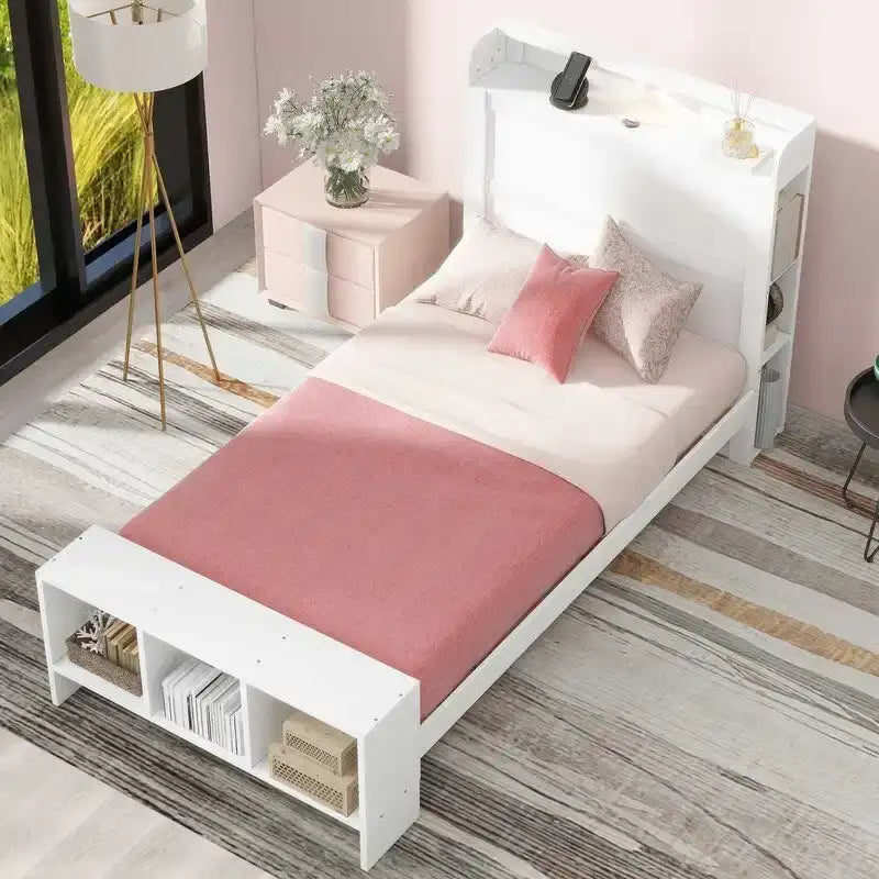 Platform Bed with Built-in Shelves,LED Light and USB Ports,Full/Twin Size