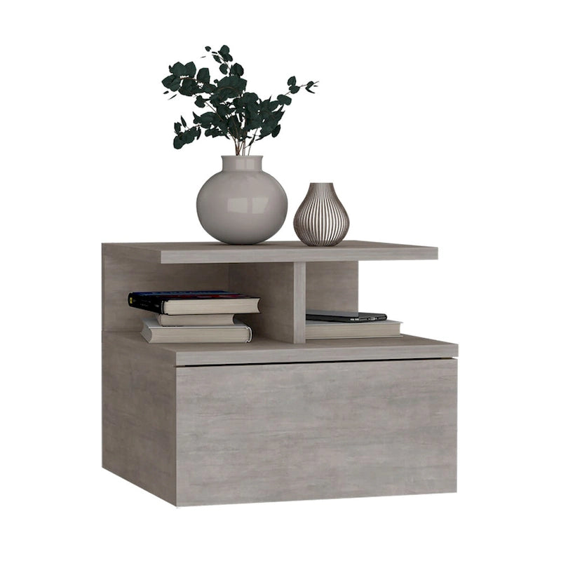 Floating Nightstand 12H,Wall Mounted with Single Drawer and 2-Tier Shelf,for Bedroom,Closet,Entryway,College Dorm