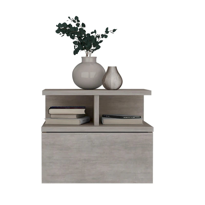 Floating Nightstand 12H,Wall Mounted with Single Drawer and 2-Tier Shelf,for Bedroom,Closet,Entryway,College Dorm