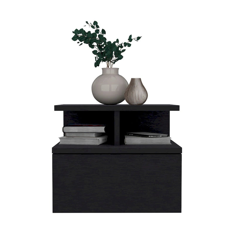 Floating Nightstand 12H,Wall Mounted with Single Drawer and 2-Tier Shelf,for Bedroom,Closet,Entryway,College Dorm