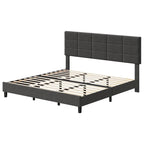 Linen Upholstered Bed Frame with Wooden Slats Support