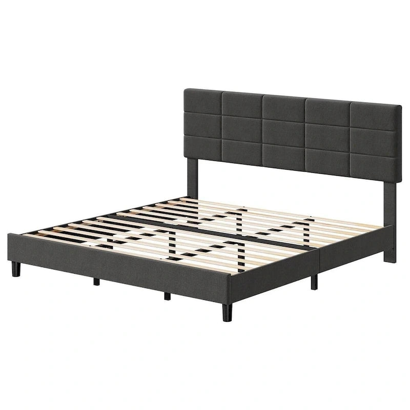 Linen Upholstered Bed Frame with Wooden Slats Support