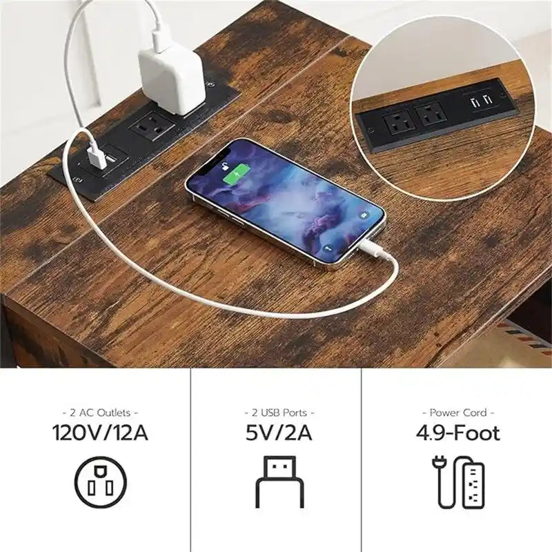 Nightstand with USB Ports and Outlets set of 2