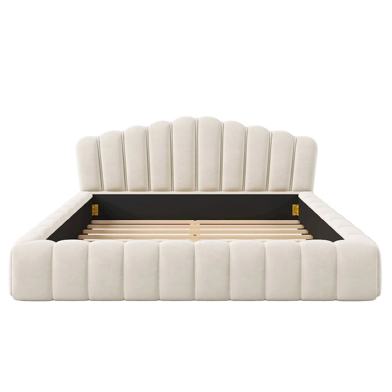 Velvet Upholstered Queen Floor Bed