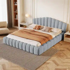 Velvet Upholstered Queen Floor Bed