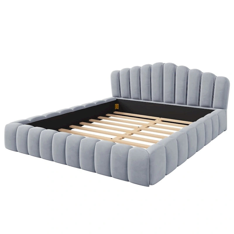 Velvet Upholstered Queen Floor Bed