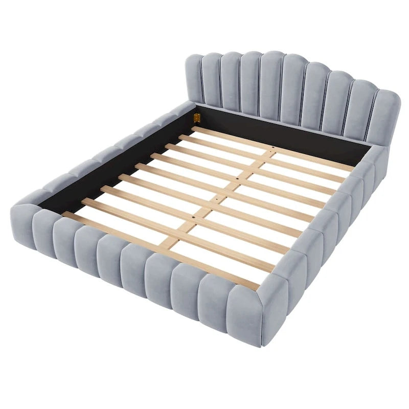 Velvet Upholstered Queen Floor Bed