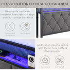 Platform Bed Frame with Storage Headboard, Charging Station and LED Lights