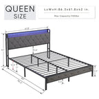 Platform Bed Frame with Storage Headboard, Charging Station and LED Lights