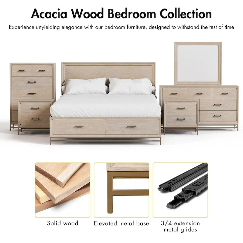 Drayden Transitional Oak Solid Wood 3-Piece Chest and 2 Nightstand Bedroom Set