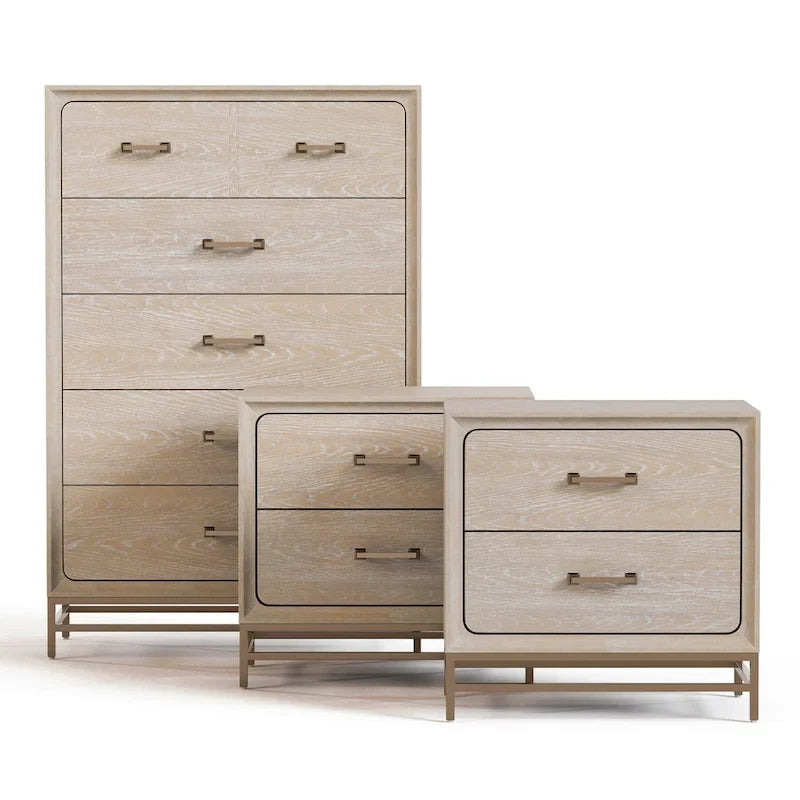 Drayden Transitional Oak Solid Wood 3-Piece Chest and 2 Nightstand Bedroom Set
