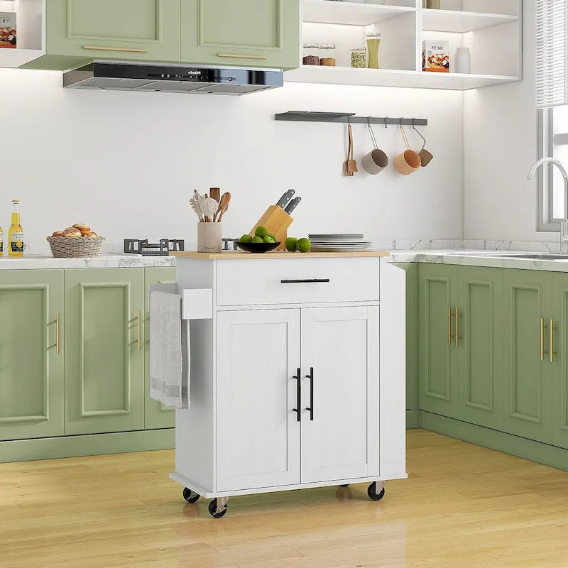 Kitchen Island with Storage, Rolling Kitchen Cart with AC Outlets and USB Ports