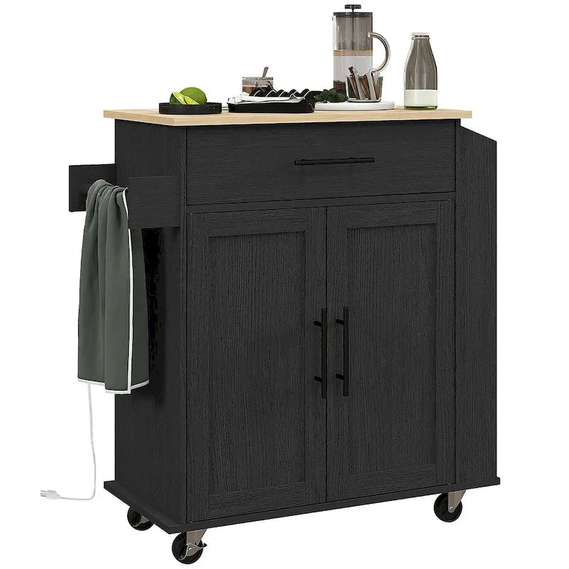 Kitchen Island with Storage, Rolling Kitchen Cart with AC Outlets and USB Ports
