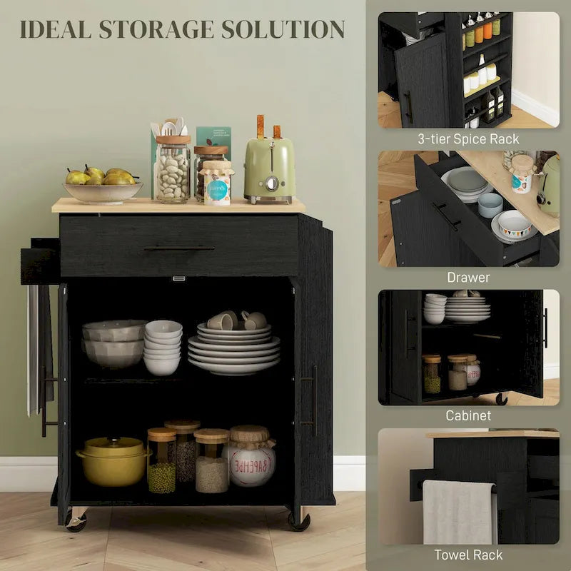 Kitchen Island with Storage, Rolling Kitchen Cart with AC Outlets and USB Ports