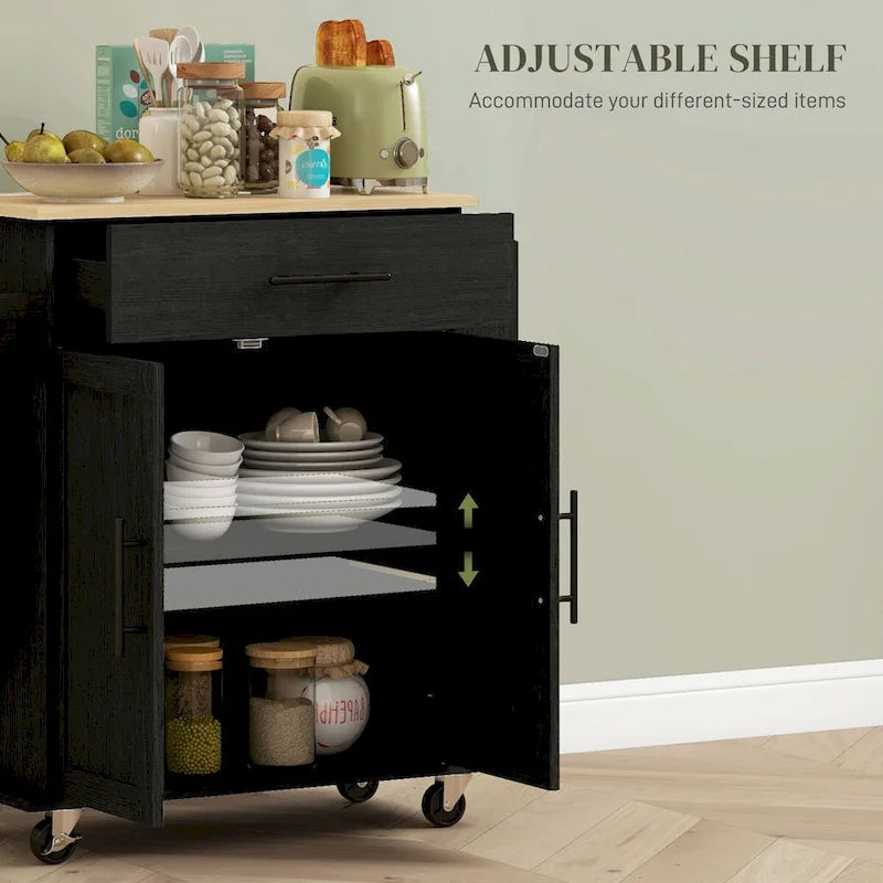 Kitchen Island with Storage, Rolling Kitchen Cart with AC Outlets and USB Ports