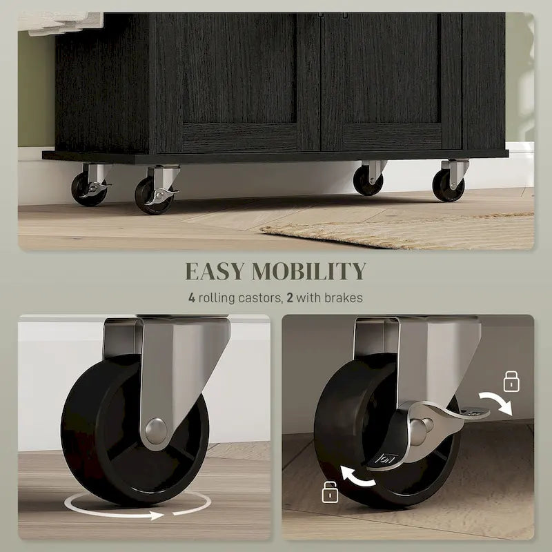 Kitchen Island with Storage, Rolling Kitchen Cart with AC Outlets and USB Ports
