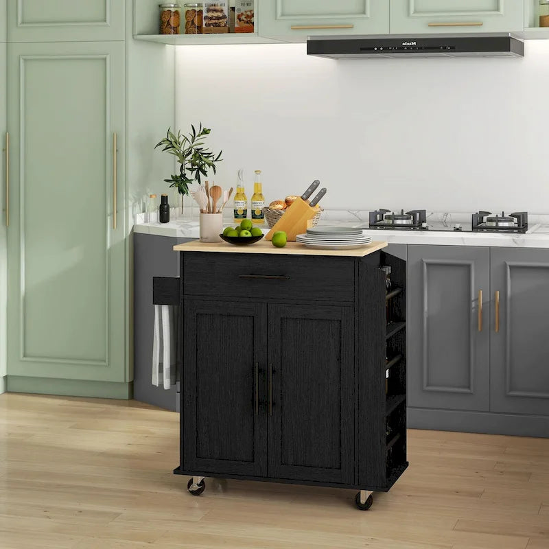 Kitchen Island with Storage, Rolling Kitchen Cart with AC Outlets and USB Ports