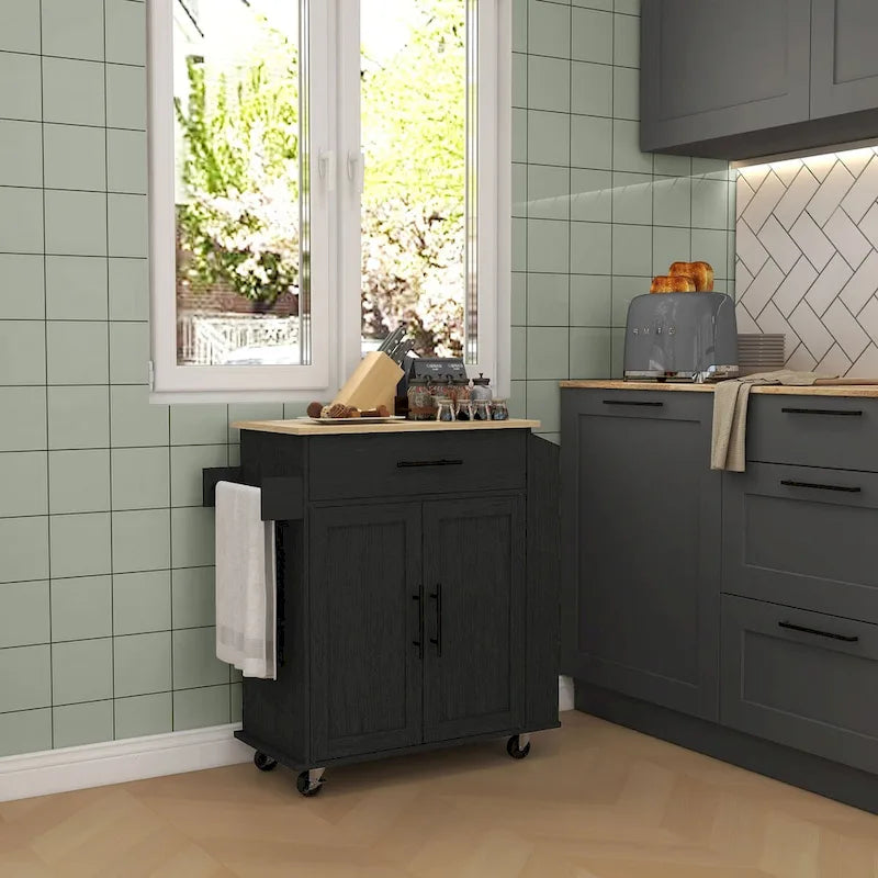 Kitchen Island with Storage, Rolling Kitchen Cart with AC Outlets and USB Ports
