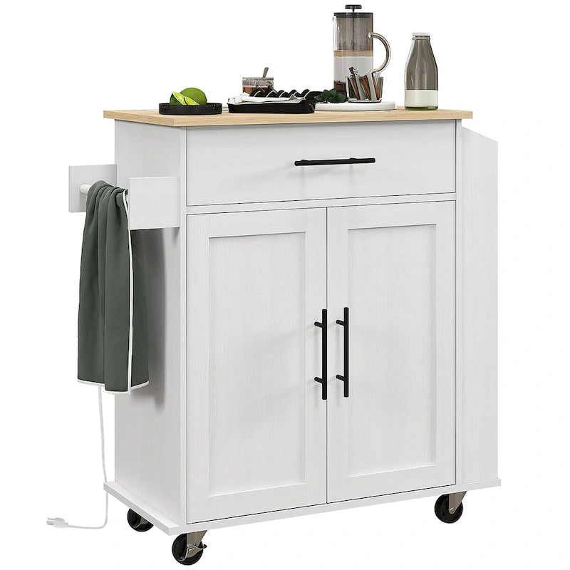 Kitchen Island with Storage, Rolling Kitchen Cart with AC Outlets and USB Ports
