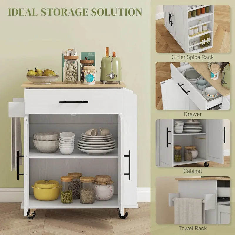 Kitchen Island with Storage, Rolling Kitchen Cart with AC Outlets and USB Ports
