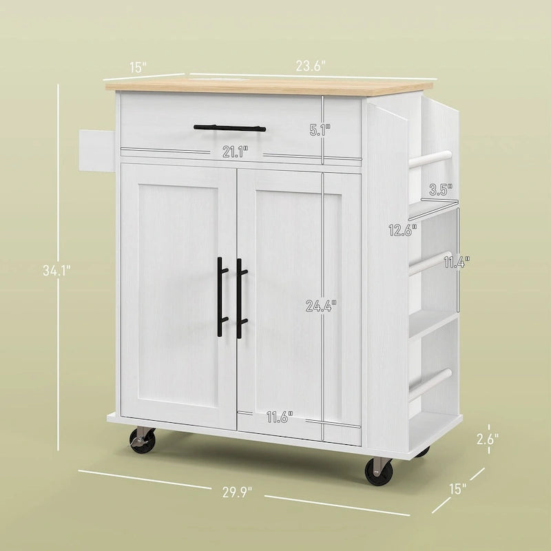 Kitchen Island with Storage, Rolling Kitchen Cart with AC Outlets and USB Ports