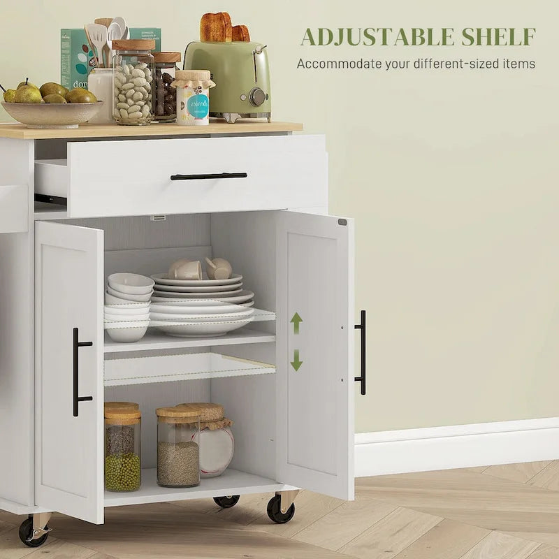 Kitchen Island with Storage, Rolling Kitchen Cart with AC Outlets and USB Ports