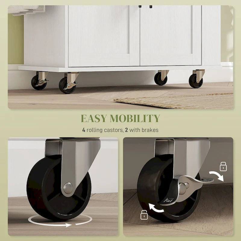 Kitchen Island with Storage, Rolling Kitchen Cart with AC Outlets and USB Ports