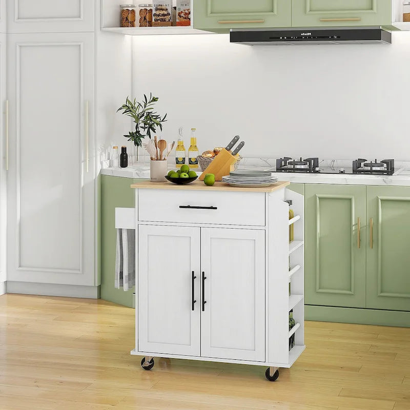 Kitchen Island with Storage, Rolling Kitchen Cart with AC Outlets and USB Ports