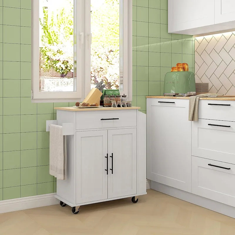 Kitchen Island with Storage, Rolling Kitchen Cart with AC Outlets and USB Ports
