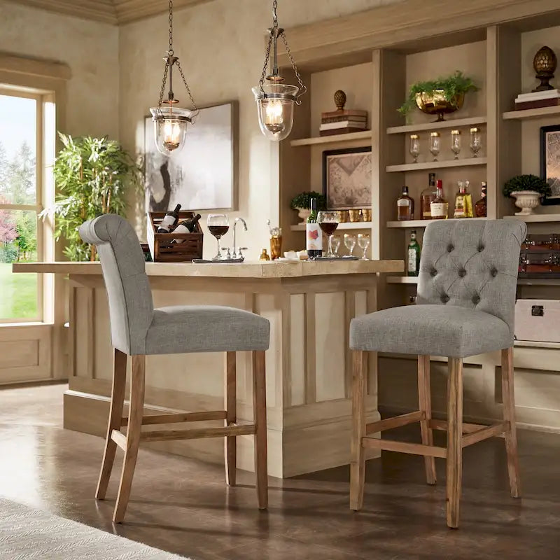 Benchwright Premium Tufted Rolled Back Counter/ Bar Height Stools (Set of 2) by iNSPIRE Q Artisan