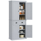 72 Kitchen Pantry Storage Cabinet, Traditional Freestanding Cabinet with 4 Doors and 3 Adjustable Shelves, Large Central Drawer