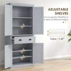 72 Kitchen Pantry Storage Cabinet, Traditional Freestanding Cabinet with 4 Doors and 3 Adjustable Shelves, Large Central Drawer