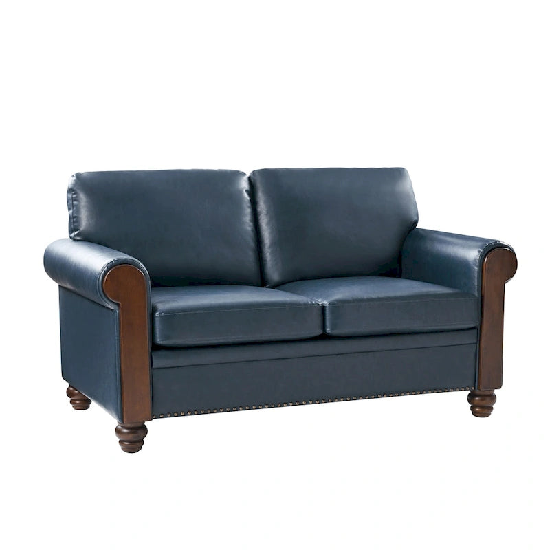 Hedda Transitional 59Wide Leather Sofa with Solid Wood Legs by HULALA HOME