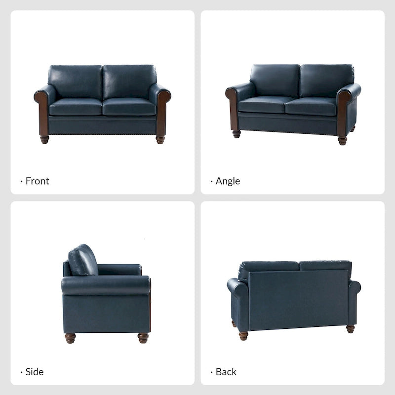 Hedda Transitional 59Wide Leather Sofa with Solid Wood Legs by HULALA HOME