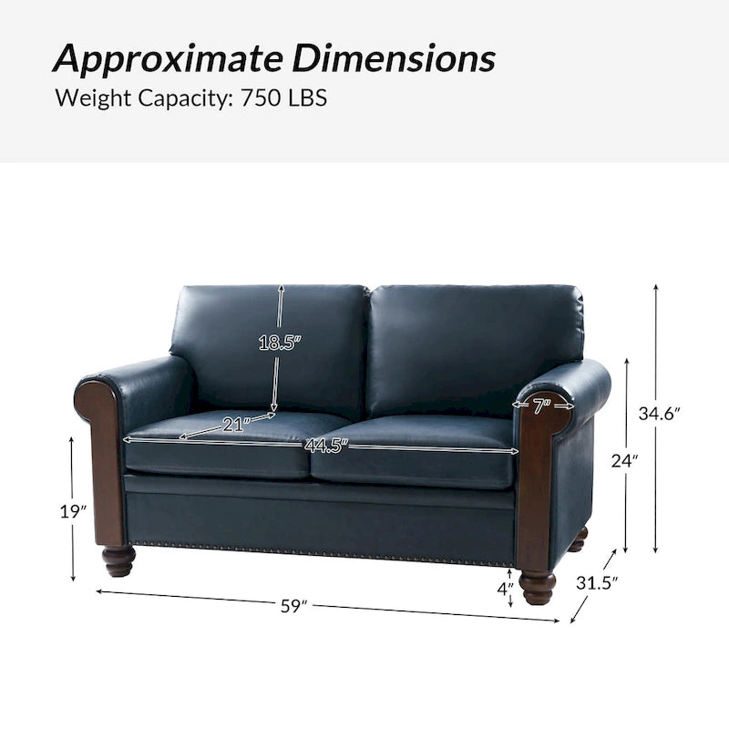 Hedda Transitional 59Wide Leather Sofa with Solid Wood Legs by HULALA HOME