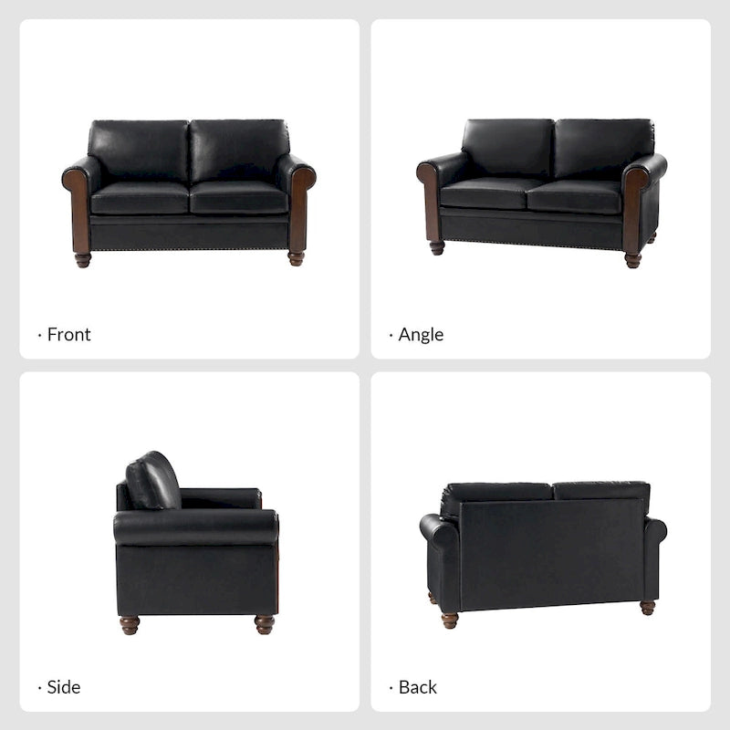 Hedda Transitional 59Wide Leather Sofa with Solid Wood Legs by HULALA HOME