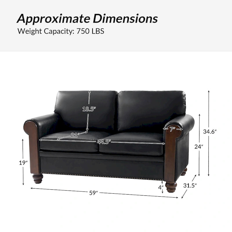 Hedda Transitional 59Wide Leather Sofa with Solid Wood Legs by HULALA HOME
